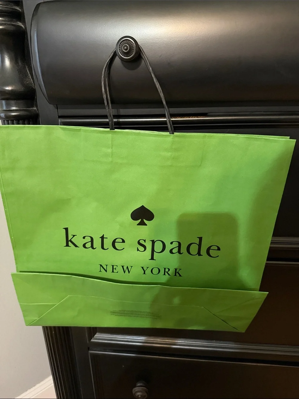 kate spade lime green shopping bag with black logo